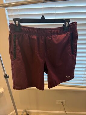 RVCA Maroon Athletic Training Shorts with Black Trim